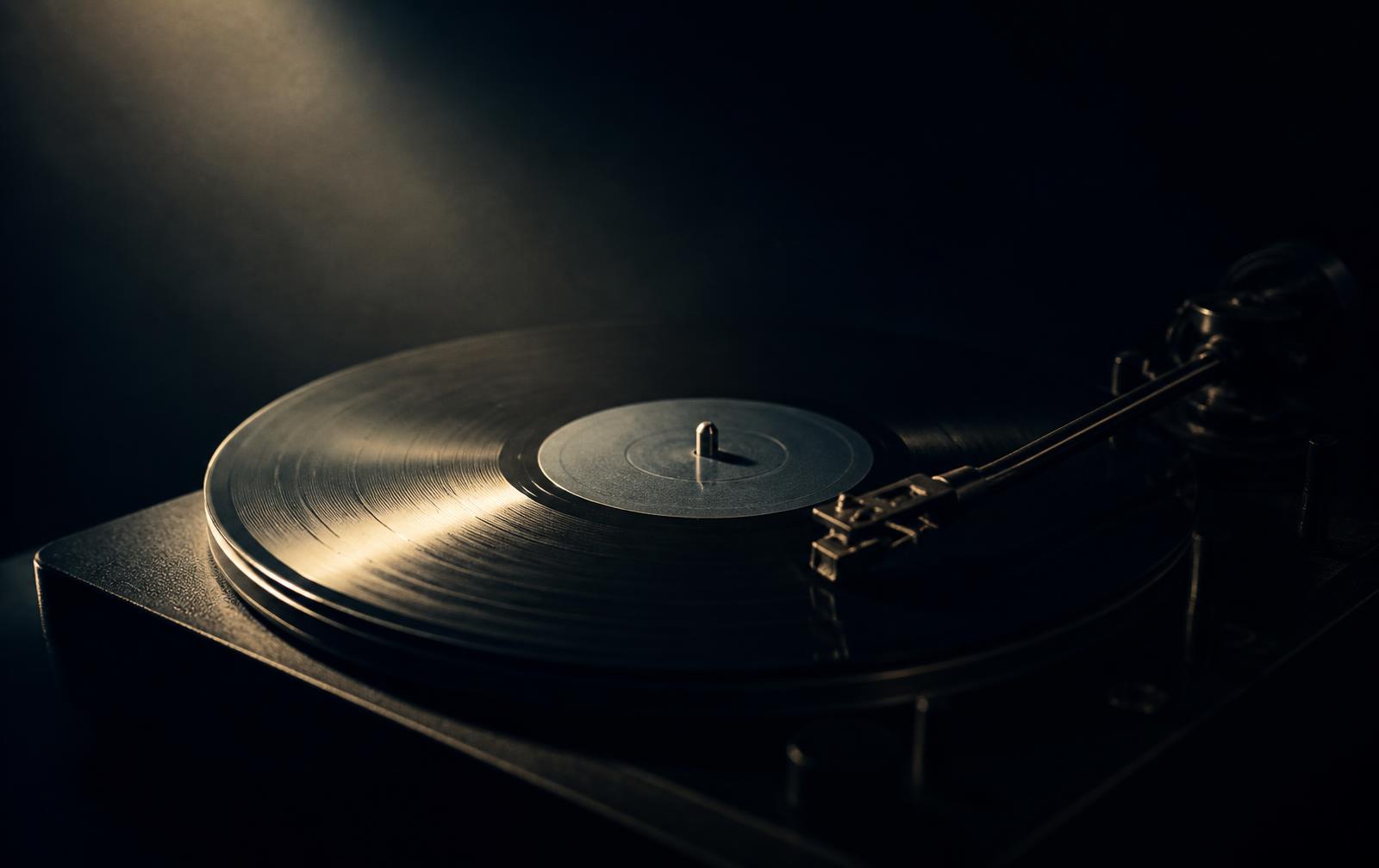 Vinyl record spinning on a turntable